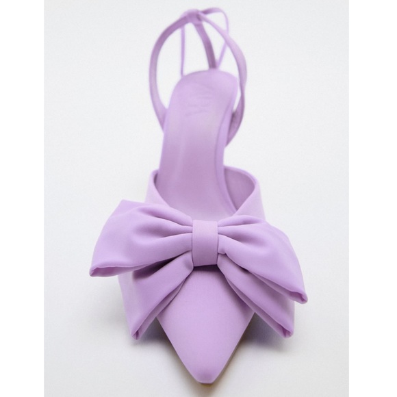 Zara Purple High Heel Slingback Shoes with Bow - Picture 14 of 17